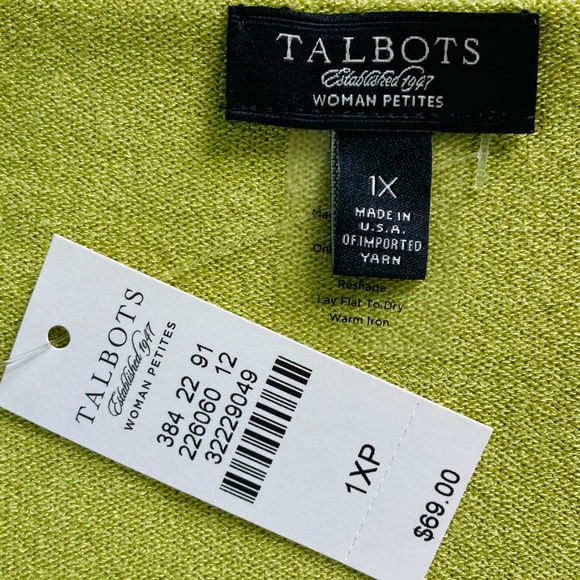 Talbots Fine Knit Square Neck Short Sleeve Sweater Pear Green (Size 1XP) - Picture 6 of 8